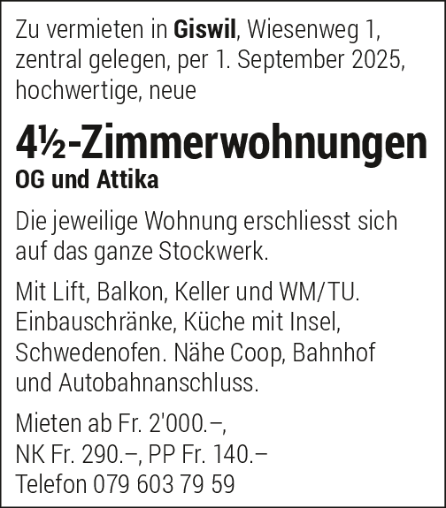 4.5 Zi-Wohnung & Attika, Giswil