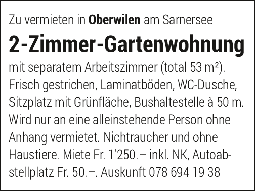 2 Zi-Gartenwohnung, Sarnen
