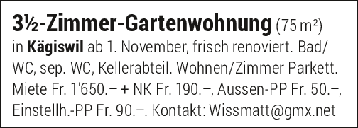 3.5 Zi-Gartenwohnung, Kägiswil