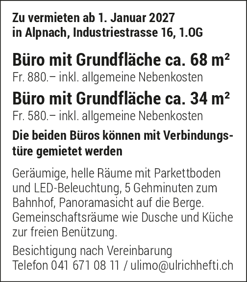 Büros zu vermieten, Alpnach