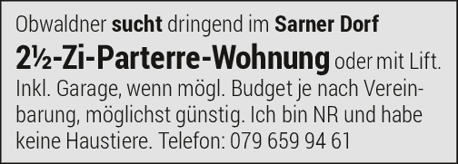 2.5 Zi-Parterrewohnung gesucht, Sarnen