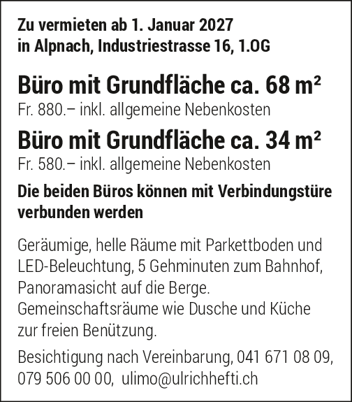 Büros zu vermieten, Alpnach