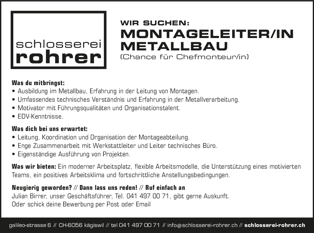 Montageleiter/in Metallbau