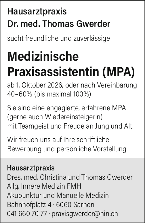 Med. Praxisassistentin 40-60%