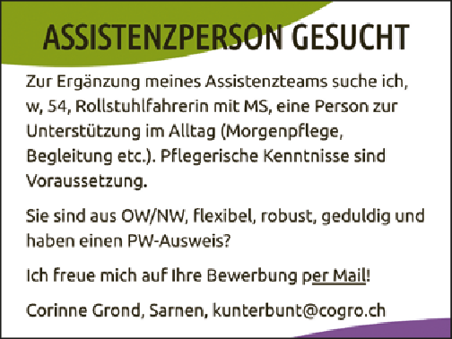 Assistenzperson gesucht