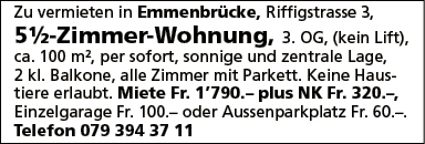 5.5 Zi Wohnung, Emmenbrücke