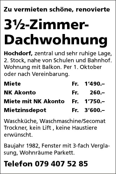 3.5 Zi Dachwohnung, Hochdorf
