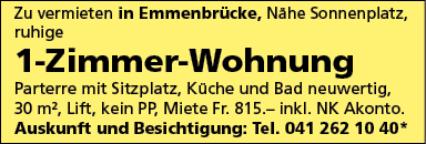 1 Zi Wohnung, Emmenbrücke