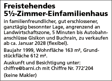 5.5 Zi-Einfamilienhaus, nähe Gisikon