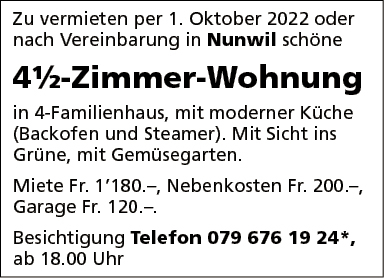 4.5 Zi Wohnung, Nunwil