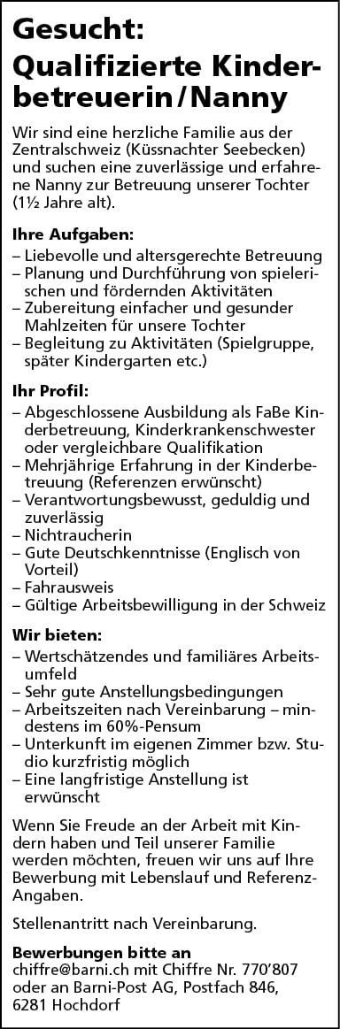 Qualifizierte Kinderbetreuerin / Nanny