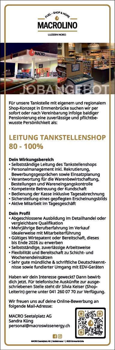 Leitung Tankstellenshop 80-100%