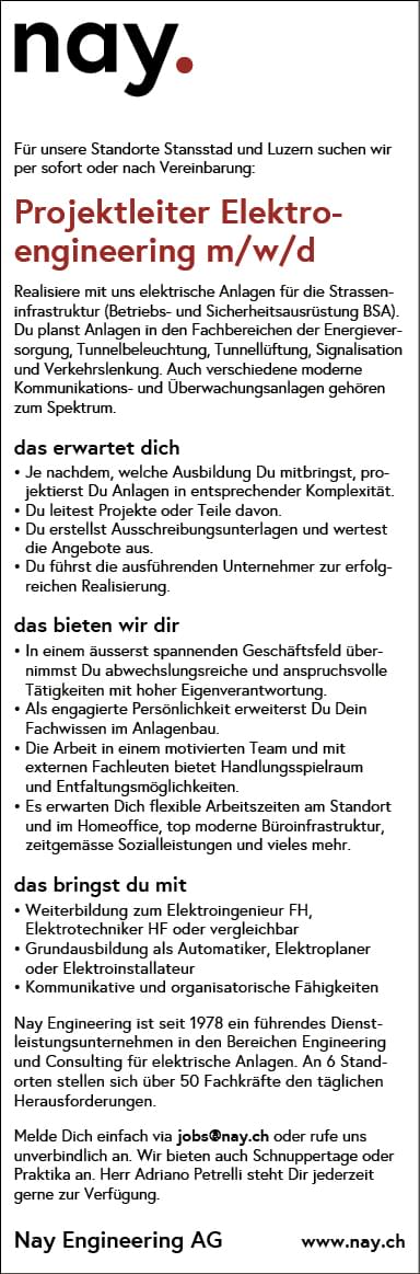 Projektleiter  Elektroengineering M/W/D
