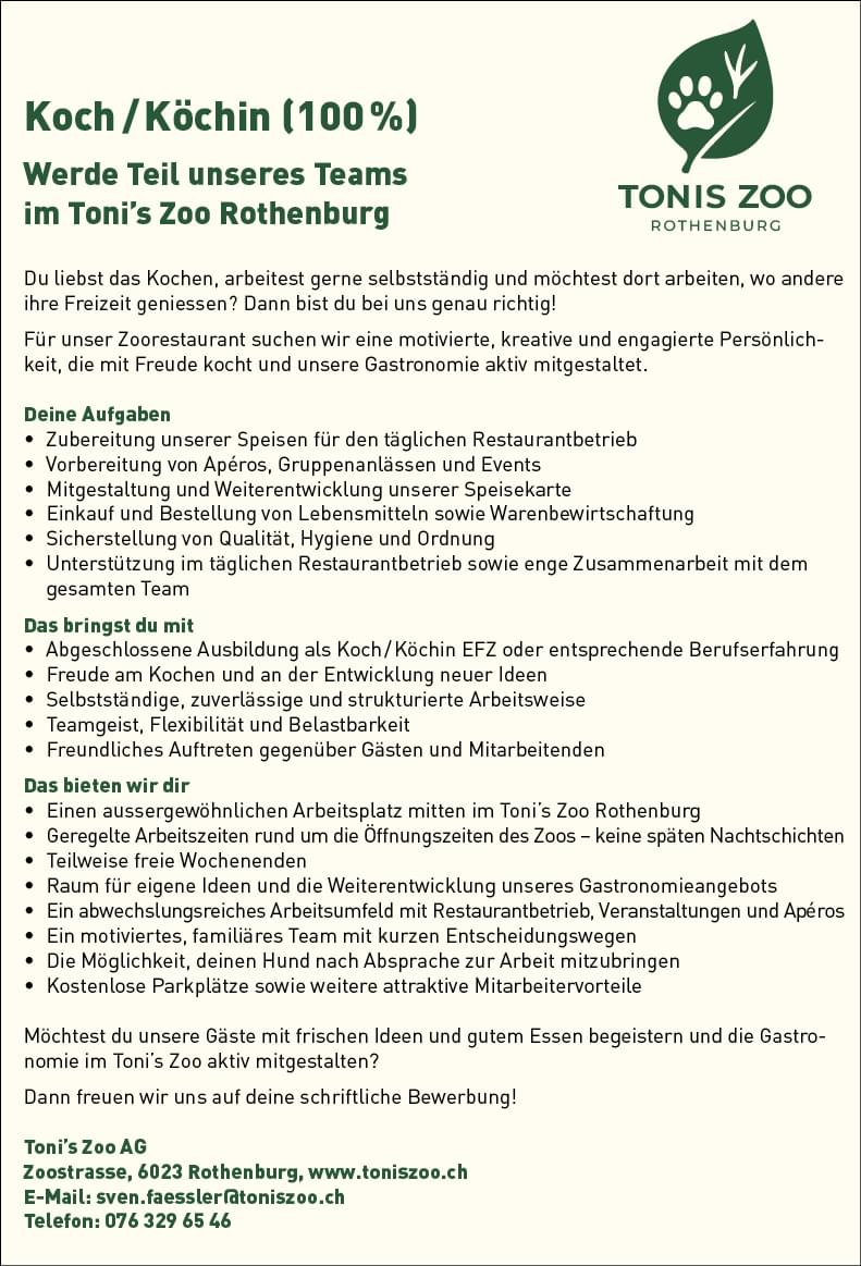 Koch / Köchin 100%