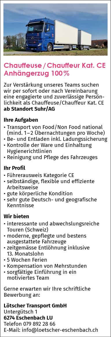 Chauffeuse/Chauffeur Kat. CE (100%)
