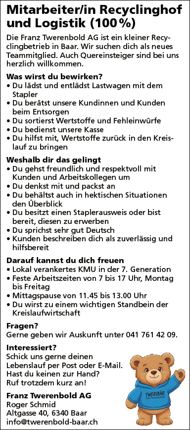 Mitarbeiter/in Recyclinghof & Logistik