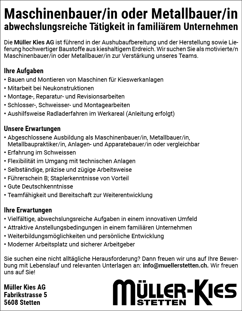 Maschinenbauer/in oder Metallbauer/in