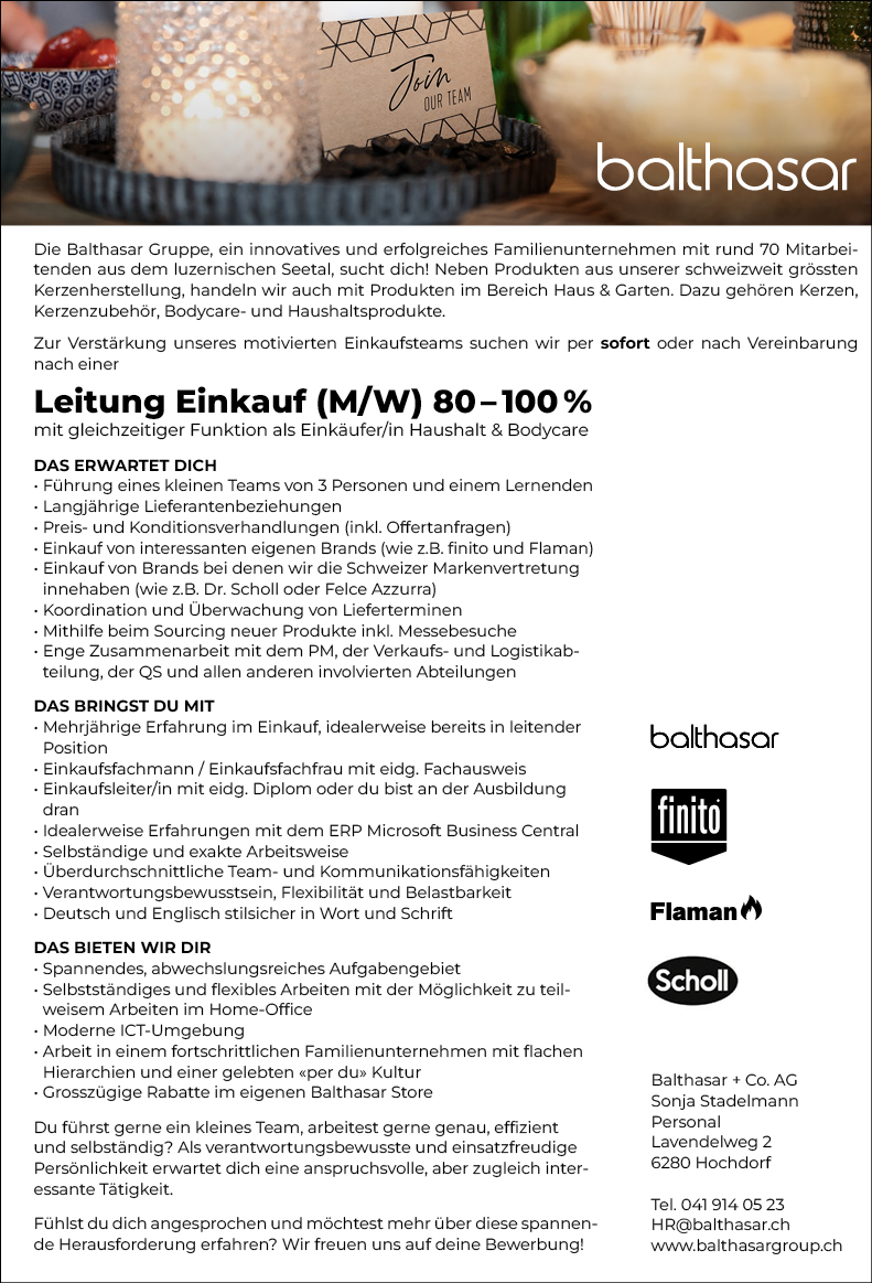 Leitung Einkauf (m/w) 80-100%