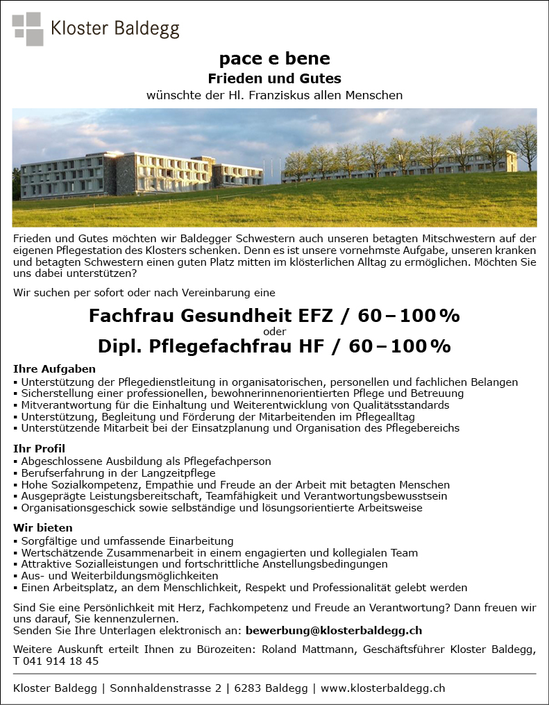 Fachfrau Gesundheit EFZ oder Dipl. Pflegfachfrau