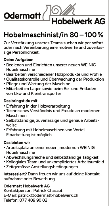 Hobelmaschinist/in 80-100%