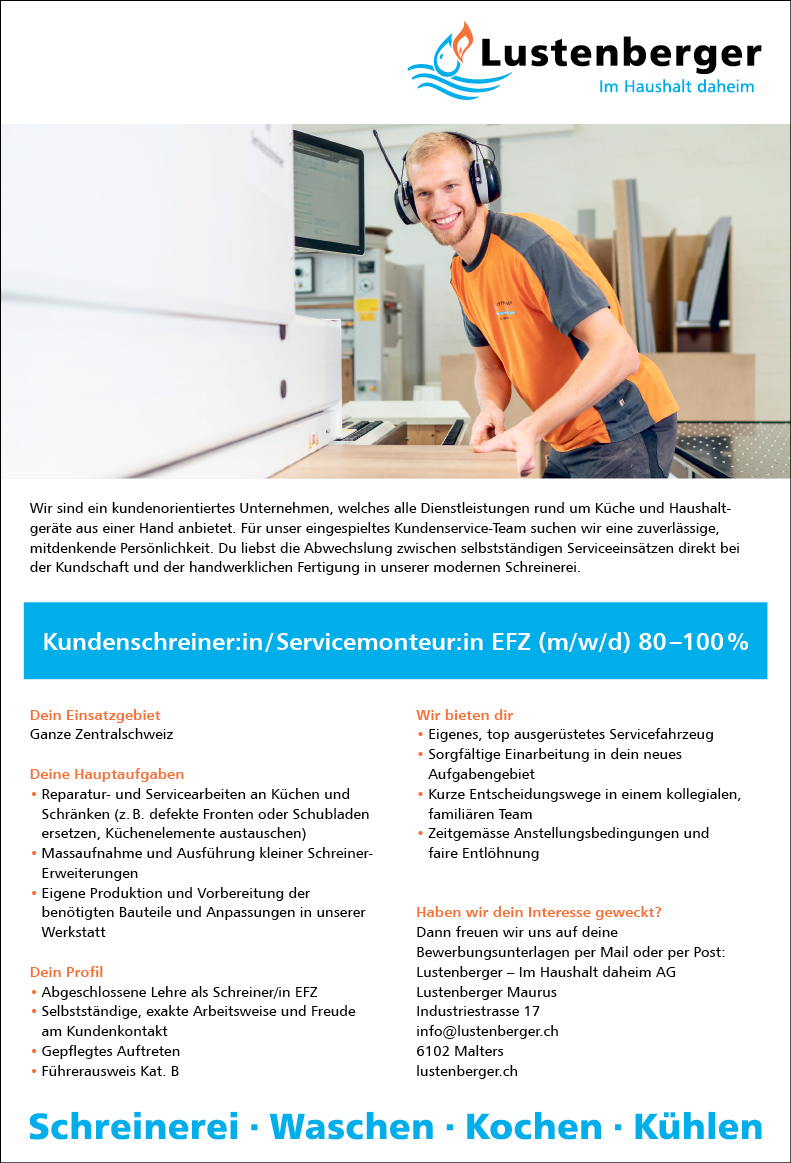 Kundenschreiner/in, Servicemonteur/in