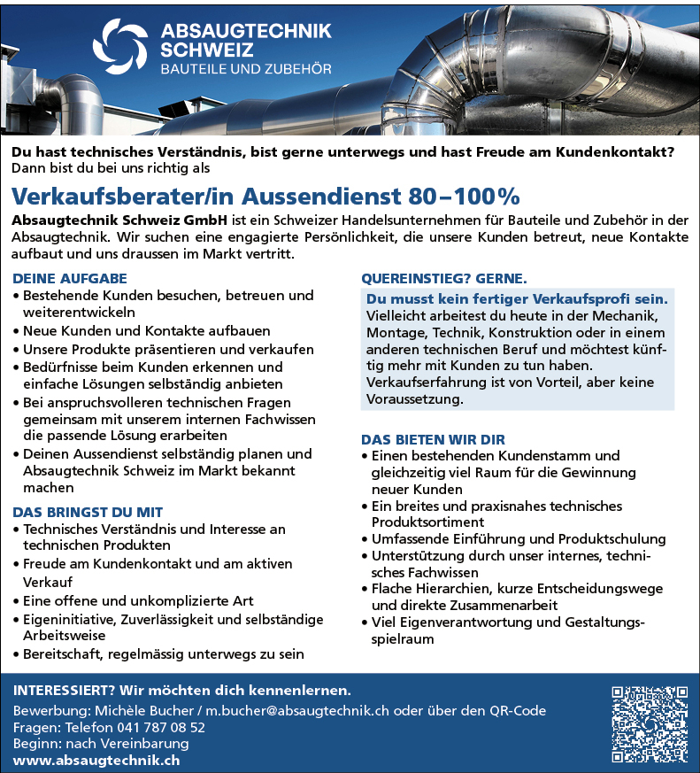 Verkaufsberater/in Aussendienst 80-100%