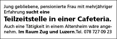 sucht Teilzeitjob Cafeteria