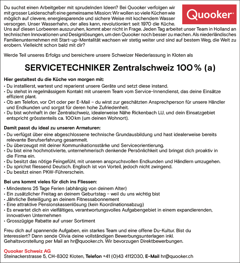 Servicetechniker Zentralschweiz 100%