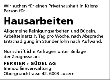 Hausarbeiten für Privathaushalt gesucht