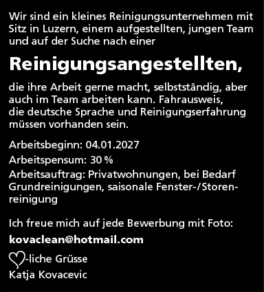 Reinigungsangestellte 30%
