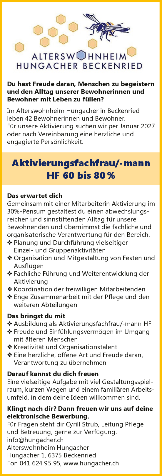 Aktivierungsfachfrau/-mann HF 60-80%, NW