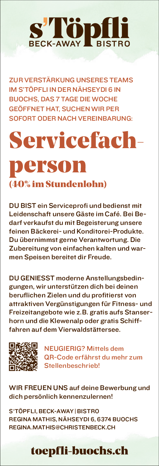 Servicefachperson (40% im Stundenlohn)