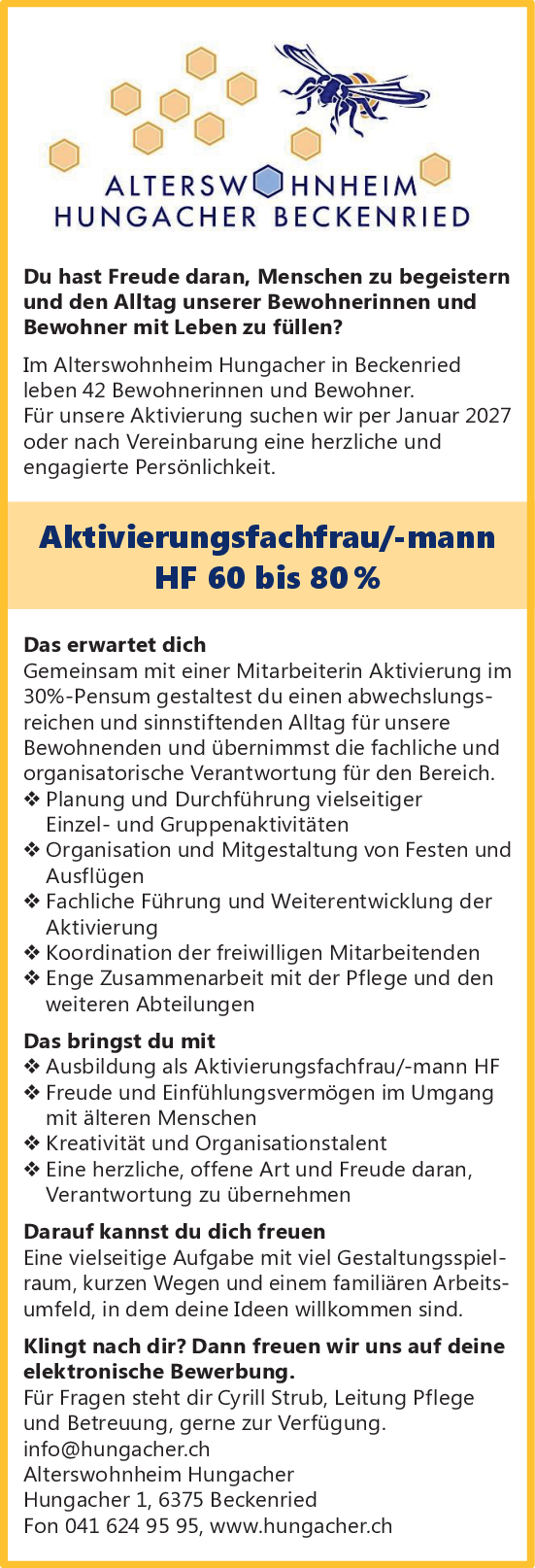 Aktivierungsfachfrau/-mann HF 60-80%, NW