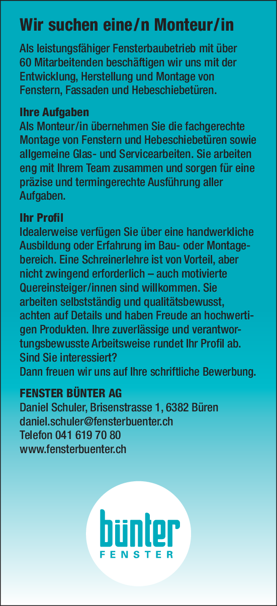 Monteur/in