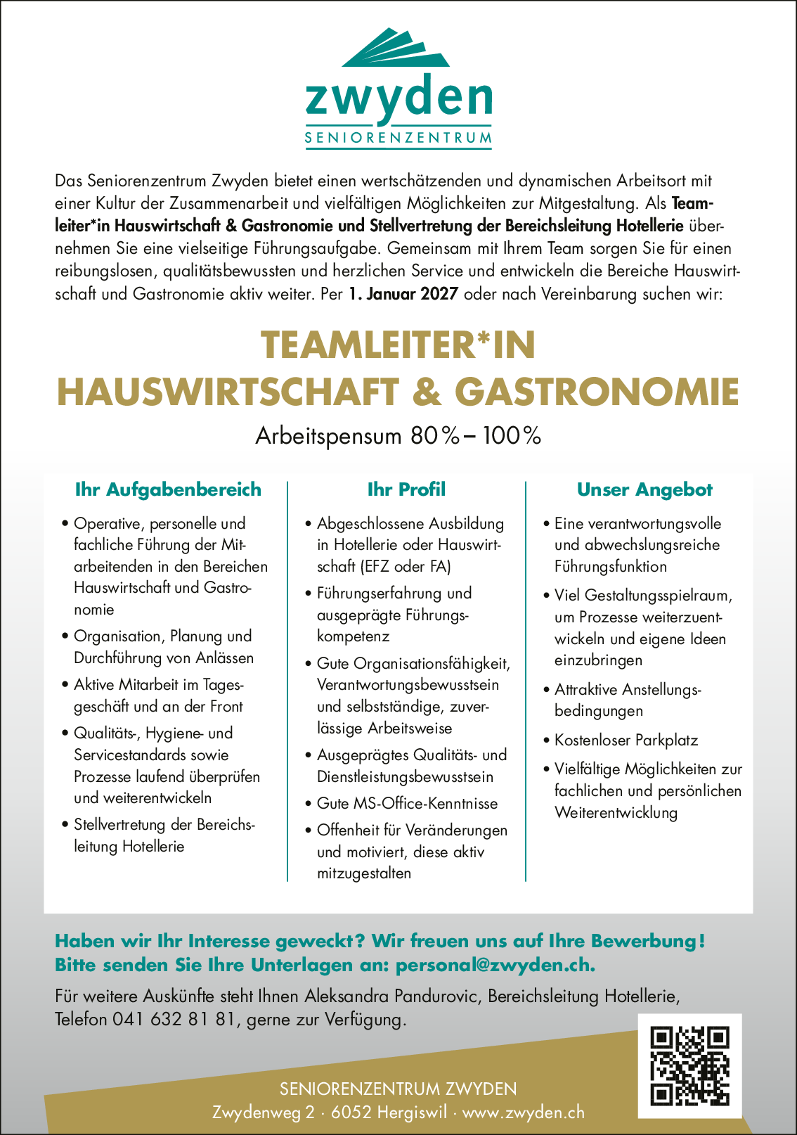 Teamleiter*in Hauswirtschaft & Gastro