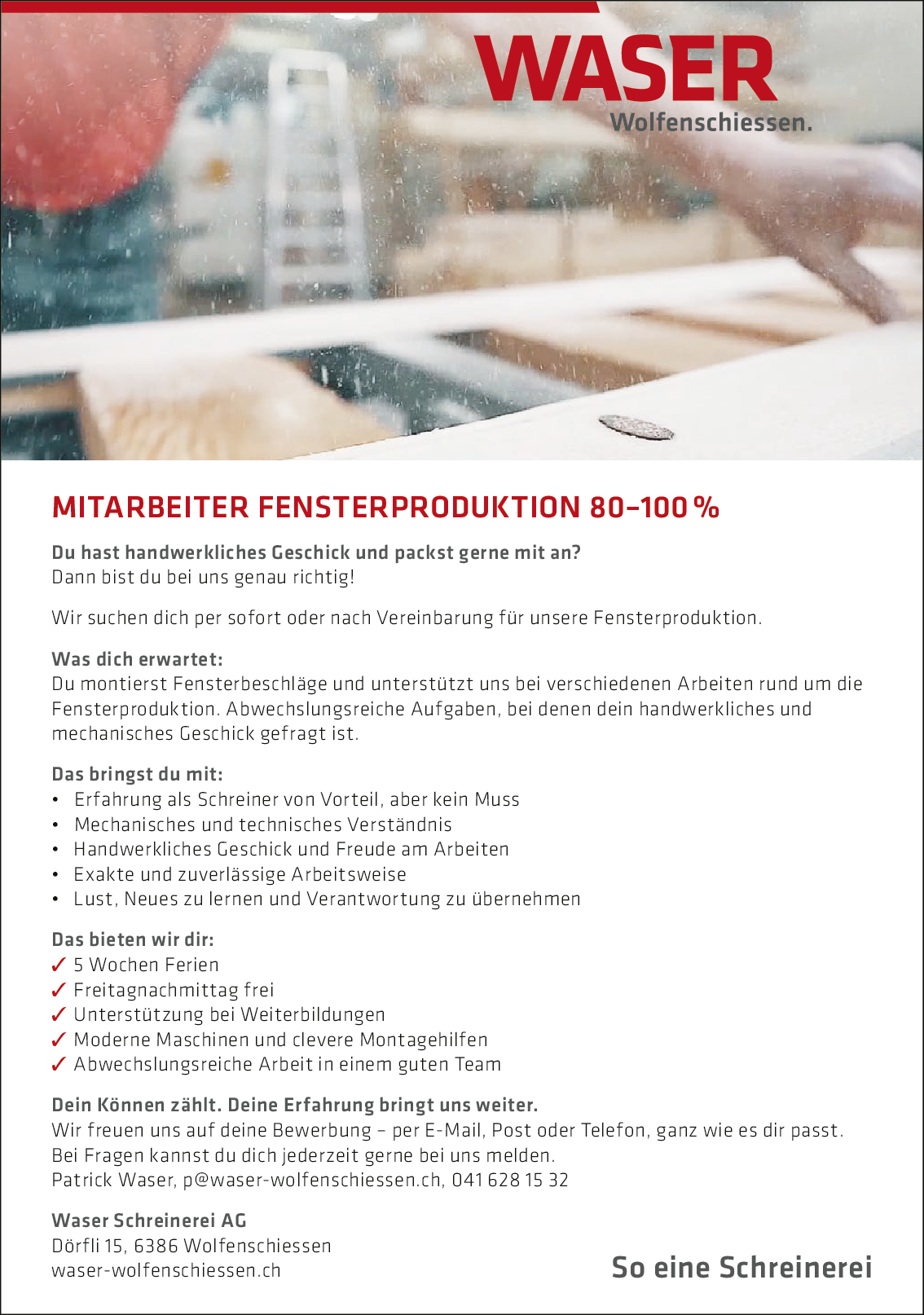 Mitarbeiter Fensterprod. 80–100%, NW