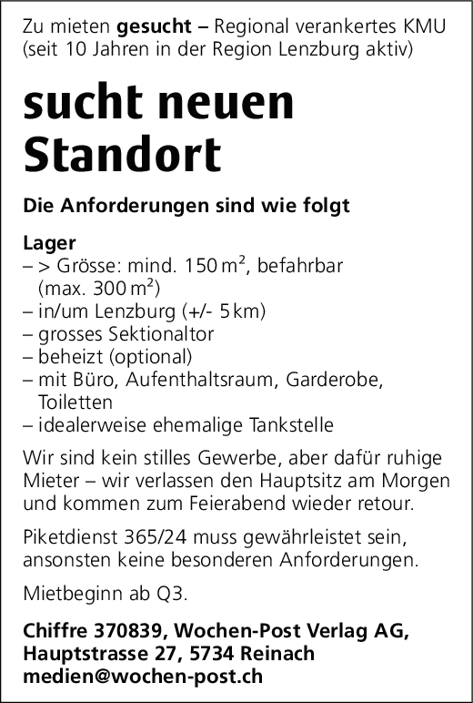 Gesucht: neues Lager