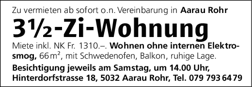 Aarau Rohr: 3.5 Zi-Wohnung, Aarau