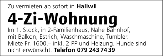 4-Zi-Wohnung, Hallwil
