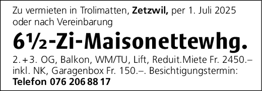 6.5 Zi-Maisonette-Whg., Zetzwil