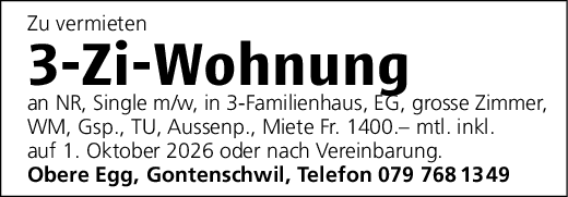 3-Zi-Wohnung, Gontenschwil