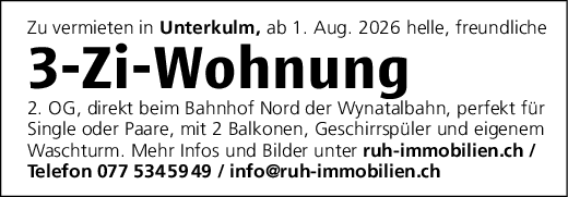 3-Zi-Wohnung, Unterkulm