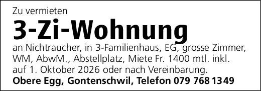 3-Zi-Wohnung, Gontenschwil