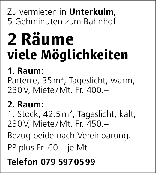 Räume, Unterkulm