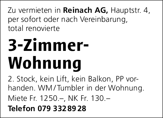 3 Zi.-Wohnung, Reinach