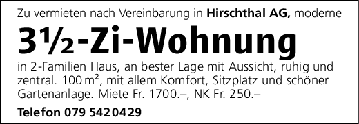 3.5 Zi.-Wohnung, Hirschthal