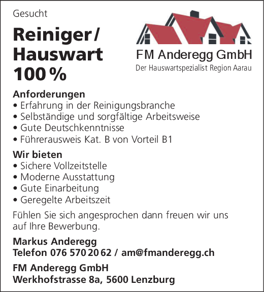 Reiniger/Hauswart gesucht