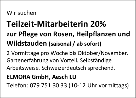 Teilzeit-Mitarbeiterin 20%