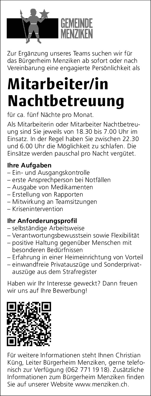 Mitarbeiter/in Nachtbetreuung