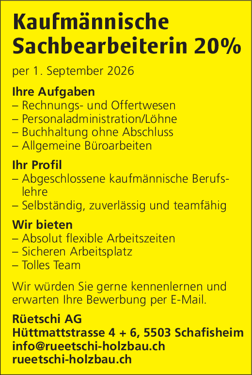 Kauf. Sachbearbeiterin 20%